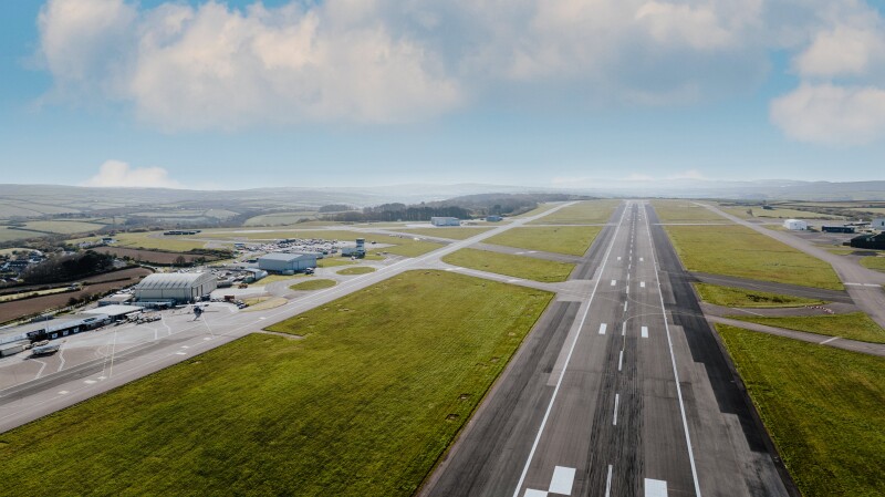 Aerial shot of Cornwall Airport Newquay